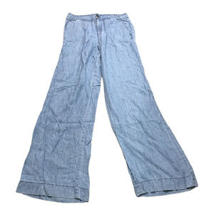 Sundance Linen Blend Blue Wide Leg Coastal Pants Size 6